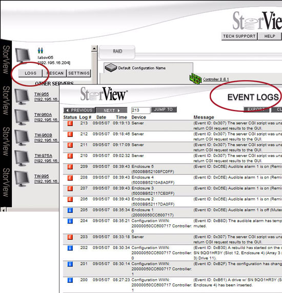 StorView イベントログへのアクセス方法 図